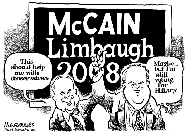 Editorial Cartoon by Jimmy Margulies, The Record, New Jersey on McCain Moves to the Right