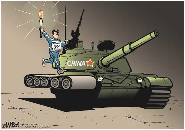 Editorial Cartoon by RJ Matson, Cagle Cartoons on Olympic Torch Triggers Protests