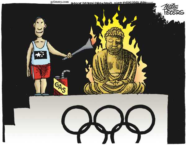 Editorial Cartoon by Mike Peters, Dayton Daily News on Olympic Torch Triggers Protests