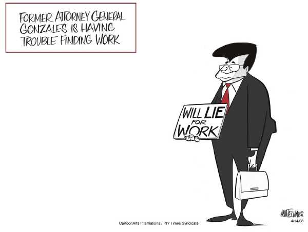 Editorial Cartoon by Ann Telnaes, CWS/CartoonArts Intl. on Bush Administration Staying Active