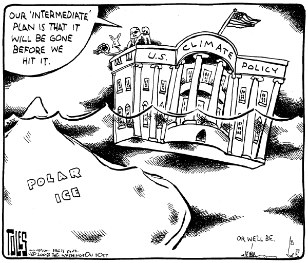 Editorial Cartoon by Tom Toles, Washington Post on Bush Administration Staying Active