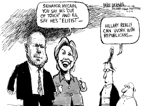 Editorial Cartoon by Mike Luckovich, Atlanta Journal-Constitution on McCain and Clinton Critical of Obama