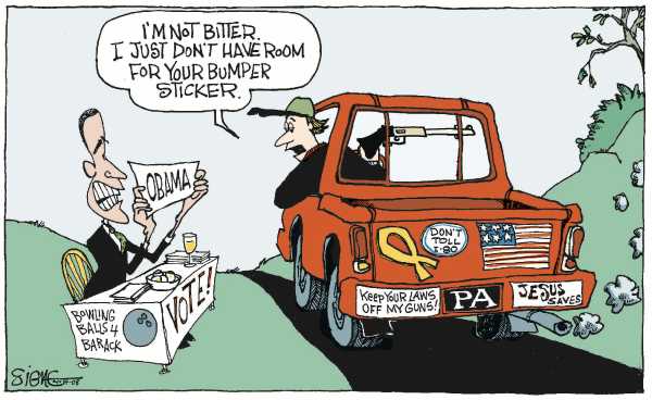 Editorial Cartoon by Signe Wilkinson, Philadelphia Daily News on McCain and Clinton Critical of Obama