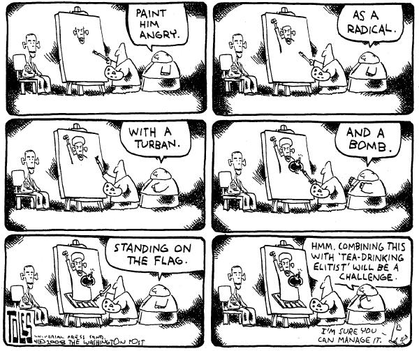 Editorial Cartoon by Tom Toles, Washington Post on McCain and Clinton Critical of Obama
