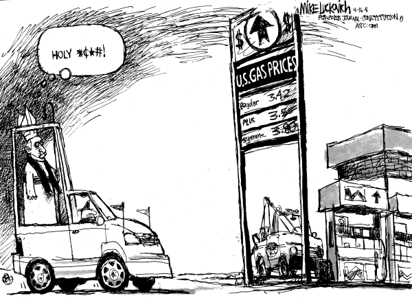 Editorial Cartoon by Mike Luckovich, Atlanta Journal-Constitution on Gas Prices Rise