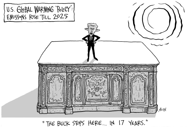 Editorial Cartoon by Tony Auth, Philadelphia Inquirer on Bush Remains as Determined as Ever