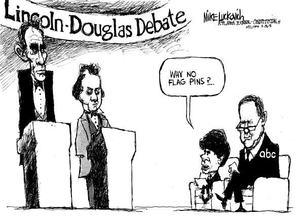 Editorial Cartoon by Mike Luckovich, Atlanta Journal-Constitution on Clinton Hangs On