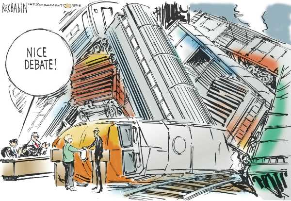 Editorial Cartoon by Rex Babin, Sacramento Bee on Clinton Hangs On