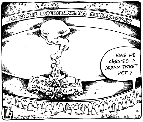 Editorial Cartoon by Tom Toles, Washington Post on Clinton Hangs On