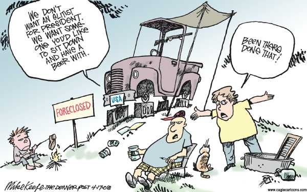 Editorial Cartoon by Mike Keefe, Denver Post on Foreclosures Hit Record Level