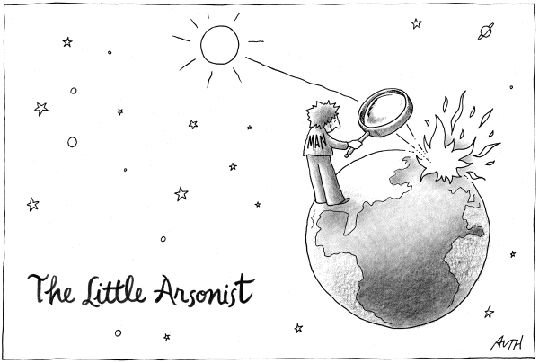 Editorial Cartoon by Tony Auth, Philadelphia Inquirer on Global Warming Accelerates