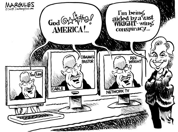 Editorial Cartoon by Jimmy Margulies, The Record, New Jersey on Obama Denounces Reverend Wright