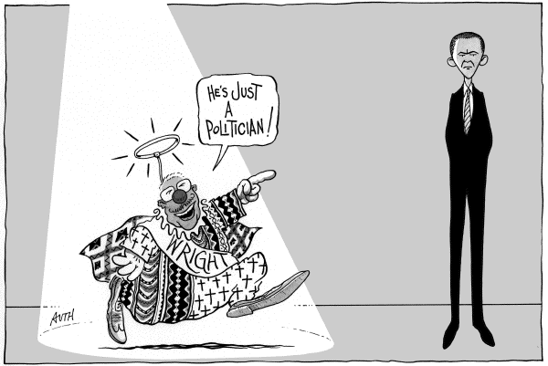 Editorial Cartoon by Tony Auth, Philadelphia Inquirer on Obama Denounces Reverend Wright