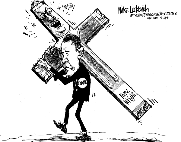 Editorial Cartoon by Mike Luckovich, Atlanta Journal-Constitution on Obama Denounces Reverend Wright
