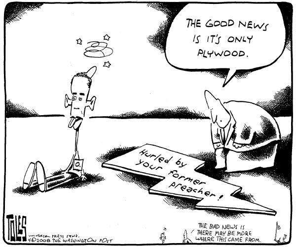 Editorial Cartoon by Tom Toles, Washington Post on Obama Denounces Reverend Wright