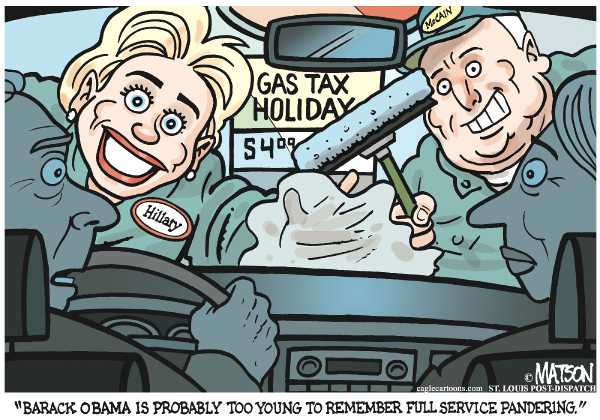 Editorial Cartoon by RJ Matson, Cagle Cartoons on Gas Tax Relief Considered