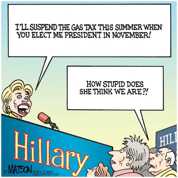 Editorial Cartoon by RJ Matson, Cagle Cartoons on Gas Tax Relief Considered