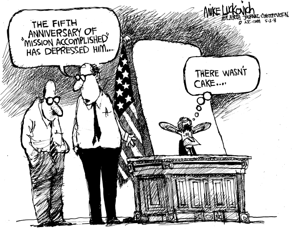 Editorial Cartoon by Mike Luckovich, Atlanta Journal-Constitution on Iraq War Stays the Course