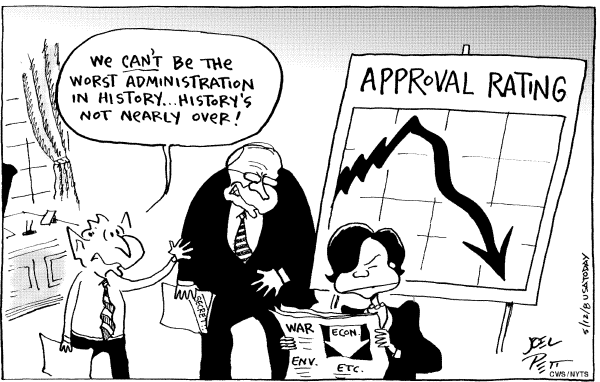 Editorial Cartoon by Joel Pett, Lexington Herald-Leader, CWS/CartoonArts Intl. on Bush Reveals Major Sacrifice