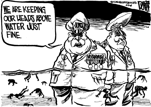 Editorial Cartoon by Brian Duffy, Des Moines Register on Cyclone Relief Slow