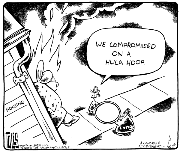 Editorial Cartoon by Tom Toles, Washington Post on Economy Stabilizing