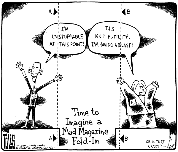 Editorial Cartoon by Tom Toles, Washington Post on Hillary Refuses to Quit