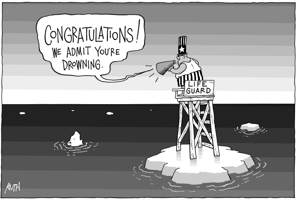 Editorial Cartoon by Tony Auth, Philadelphia Inquirer on Polar Bear Population Falling