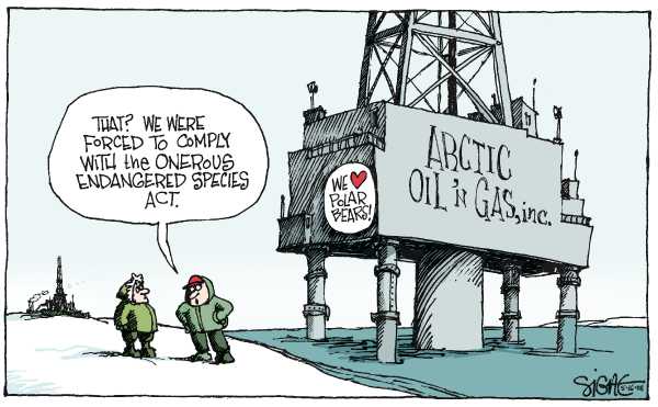 Editorial Cartoon by Signe Wilkinson, Philadelphia Daily News on Polar Bear Population Falling