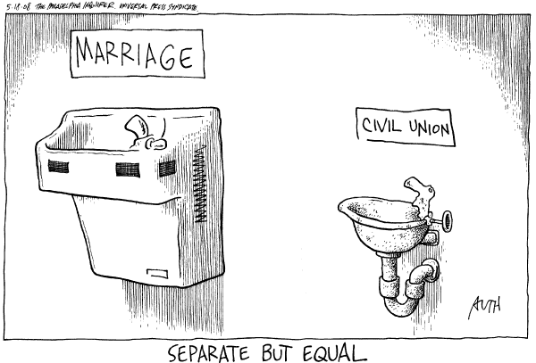 Editorial Cartoon by Tony Auth, Philadelphia Inquirer on California Gay Marriage OKed
