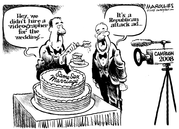 Editorial Cartoon by Jimmy Margulies, The Record, New Jersey on California Gay Marriage OKed