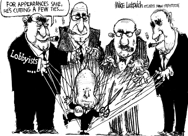 Editorial Cartoon by Mike Luckovich, Atlanta Journal-Constitution on McCain Blasts Obama