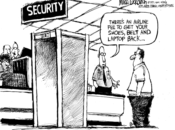 Editorial Cartoon by Mike Luckovich, Atlanta Journal-Constitution on American Airlines Begins New Charge