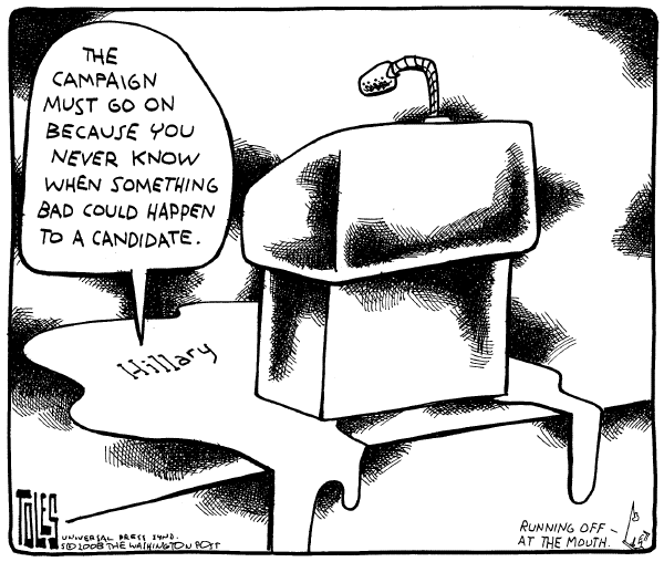 Editorial Cartoon by Tom Toles, Washington Post on Clinton Invokes RFK Assassination
