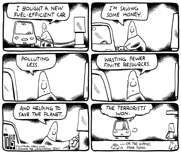 Editorial Cartoon by Tom Toles, Washington Post on Gasoline Reaches $4 a Gallon