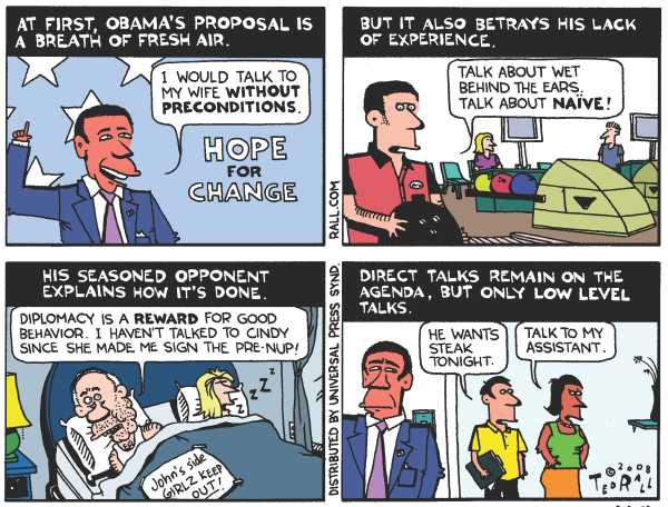 Editorial Cartoon by Ted Rall on McCain Campaign Stumbles