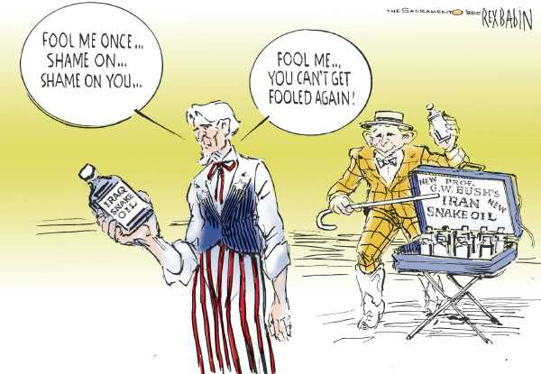 Editorial Cartoon by Rex Babin, Sacramento Bee on Administration Mislead Nation into War