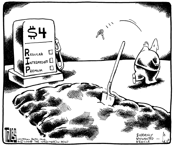 Editorial Cartoon by Tom Toles, Washington Post on Gas Prices Rise Higher