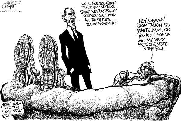 Editorial Cartoon by Pat Oliphant, Universal Press Syndicate on Obama Responds to Attacks