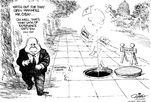 Editorial Cartoon by Pat Oliphant, Universal Press Syndicate on McCain Steps Up Attack on Obama