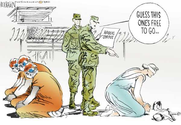 Editorial Cartoon by Rex Babin, Sacramento Bee on Supreme Court Rebukes Bush on Torture
