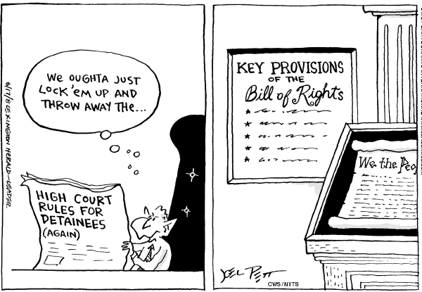Editorial Cartoon by Joel Pett, Lexington Herald-Leader, CWS/CartoonArts Intl. on Supreme Court Rebukes Bush on Torture