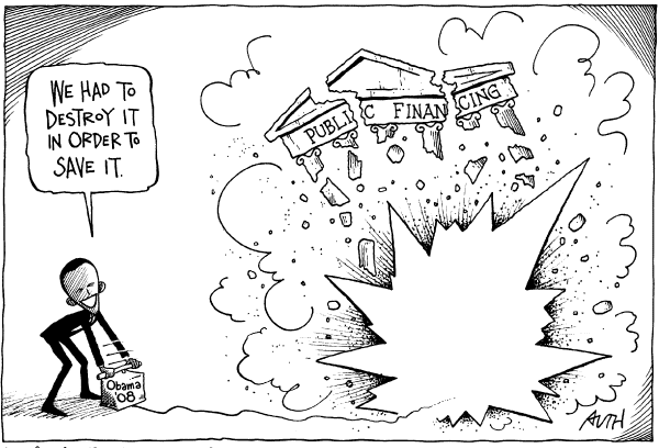 Editorial Cartoon by Tony Auth, Philadelphia Inquirer on Obama Ups the Ante