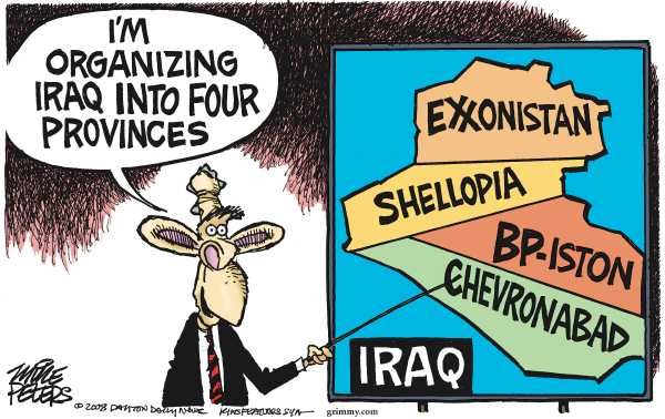 Editorial Cartoon by Mike Peters, Dayton Daily News on Oil Deal Reached in Iraq