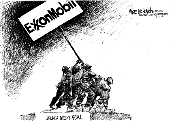 Editorial Cartoon by Mike Luckovich, Atlanta Journal-Constitution on Oil Deal Reached in Iraq
