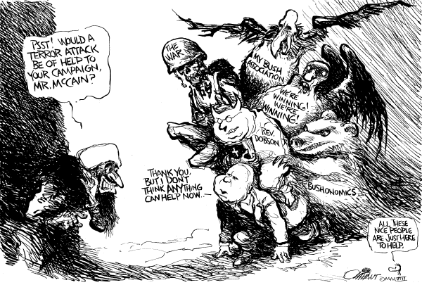 Editorial Cartoon by Pat Oliphant, Universal Press Syndicate on War Against Terror Hits Home