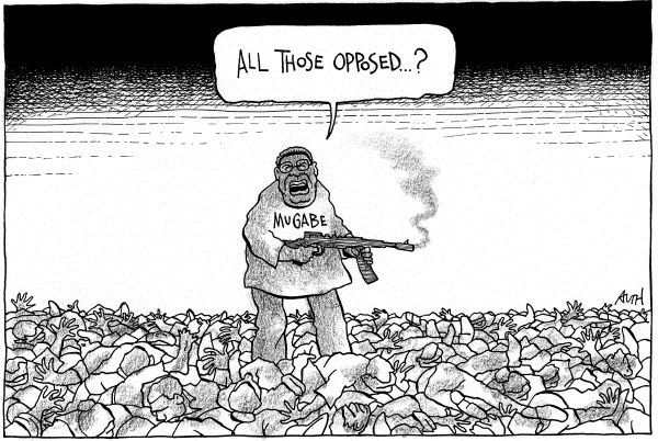 Editorial Cartoon by Tony Auth, Philadelphia Inquirer on Mugabe Wins Reelection