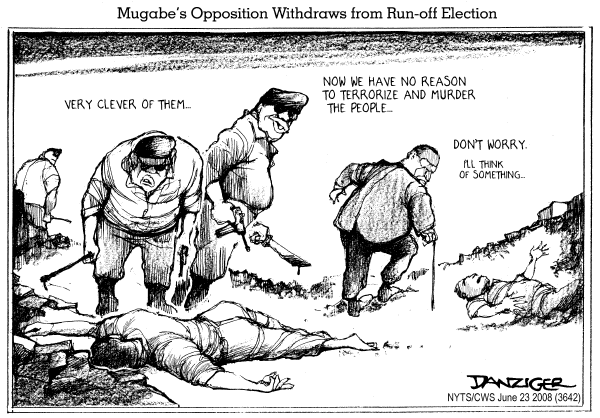 Editorial Cartoon by Jeff Danziger, CWS/CartoonArts Intl. on Mugabe Wins Reelection