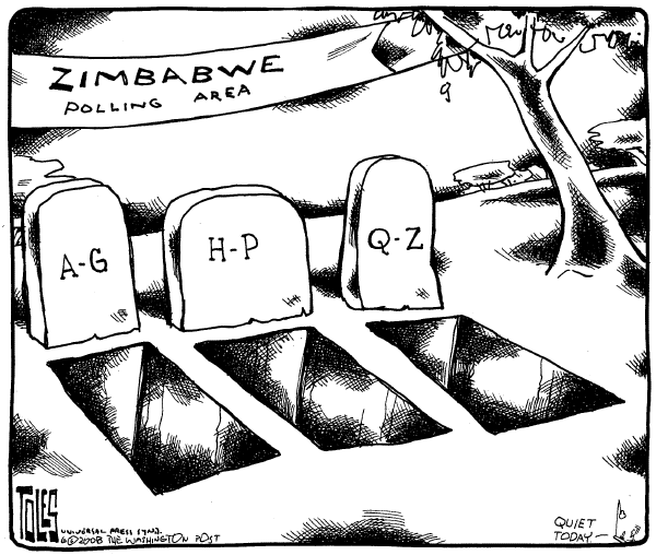 Editorial Cartoon by Tom Toles, Washington Post on Mugabe Wins Reelection