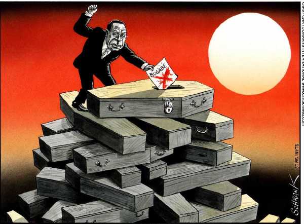 Editorial Cartoon by Peter Schrank, The Independent, London, UK on Mugabe Wins Reelection