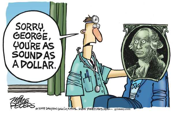 Editorial Cartoon by Mike Peters, Dayton Daily News on The Dollar Falls